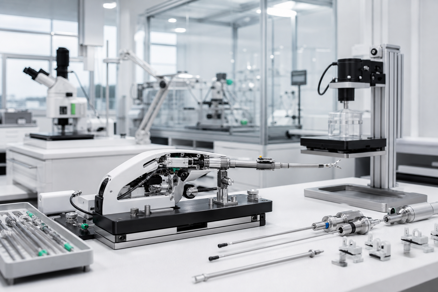A precision medical device and validation equipment in a clean manufacturing laboratory